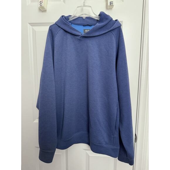 Uniqlo Stretch Dry Hoodie Sweatshirt Pullover Men Large Blue Hood Pockets - Picture 1 of 10